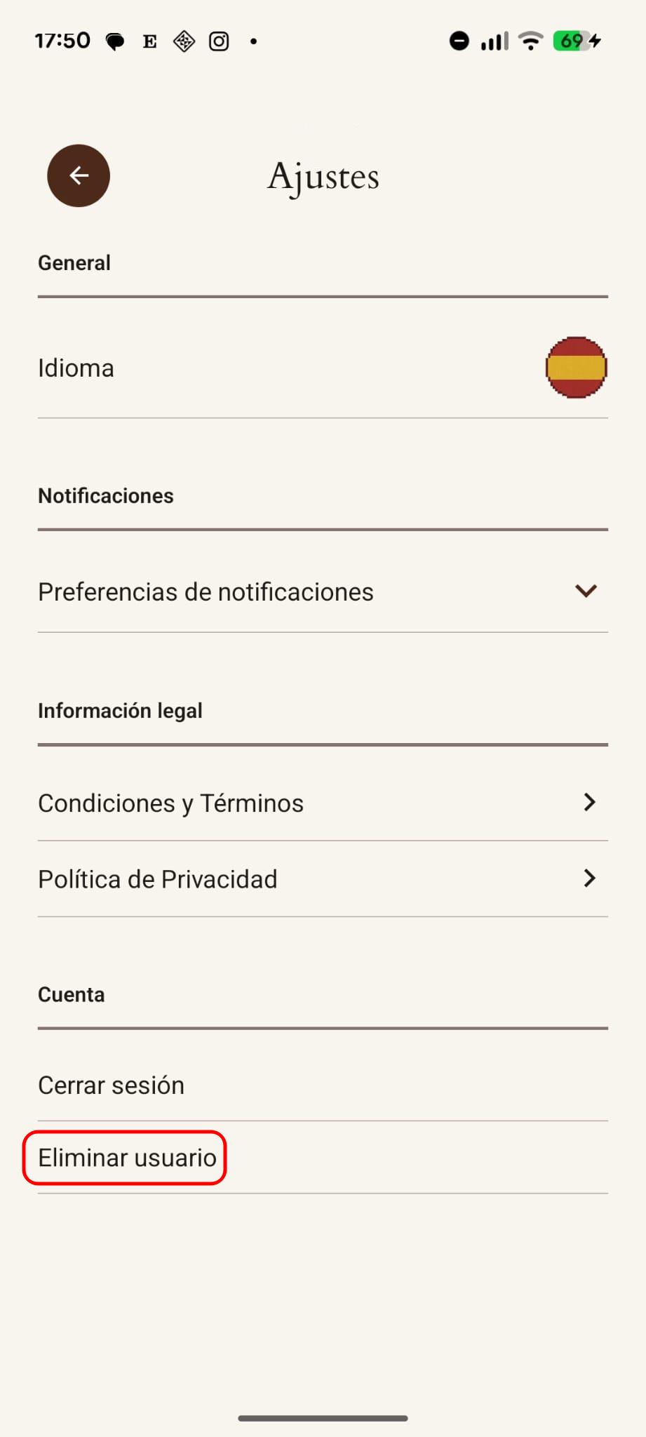 Captura de pantalla - Eliminar mi cuenta
